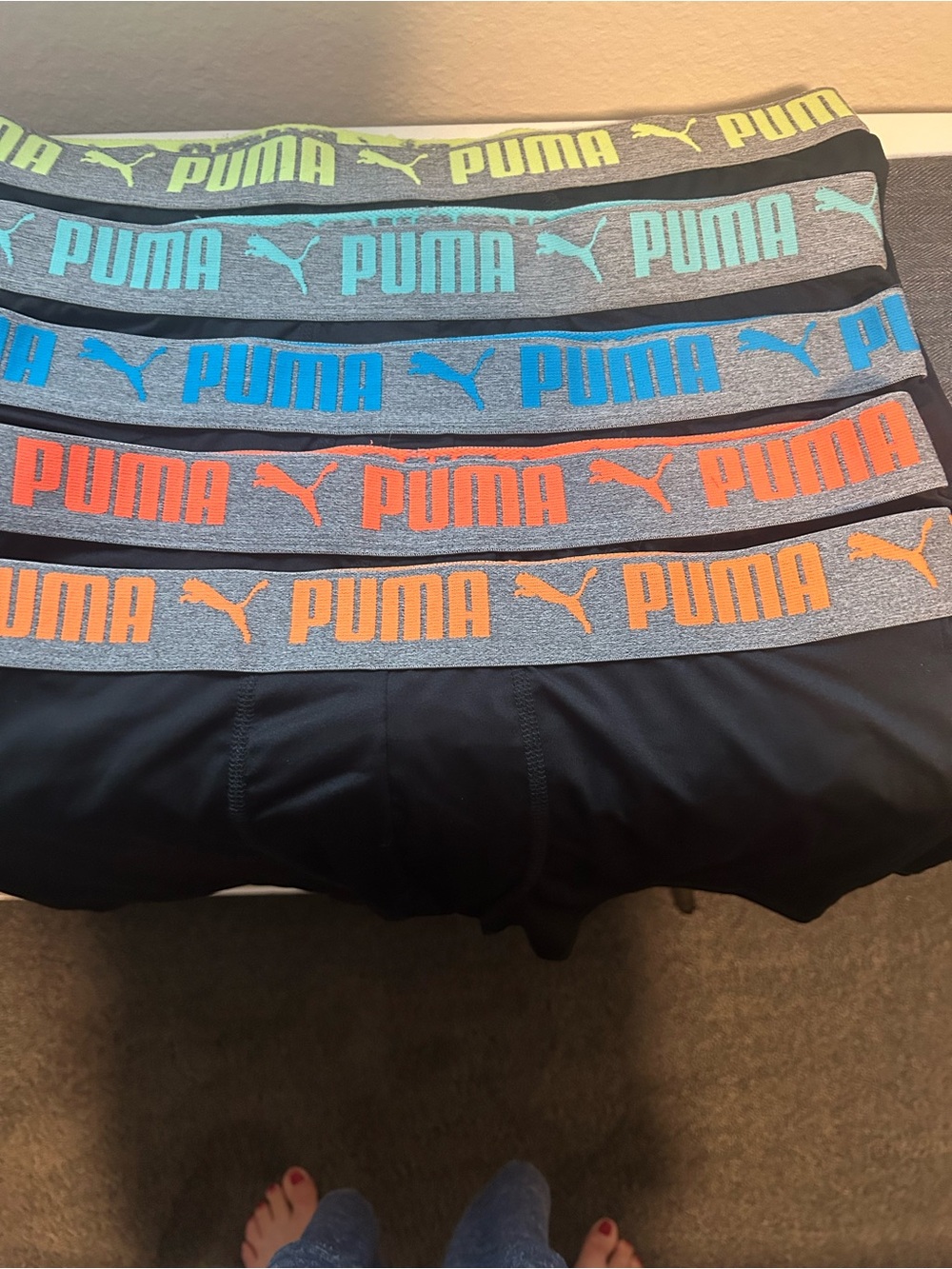 5Pk- Puma Men’s Black Boxer Briefs with Multicolor Logo Waistbands- new no tags